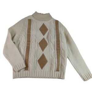 Vintage Garland Wool Suede Cable Knit Sweater Mens 40 Mock Neck